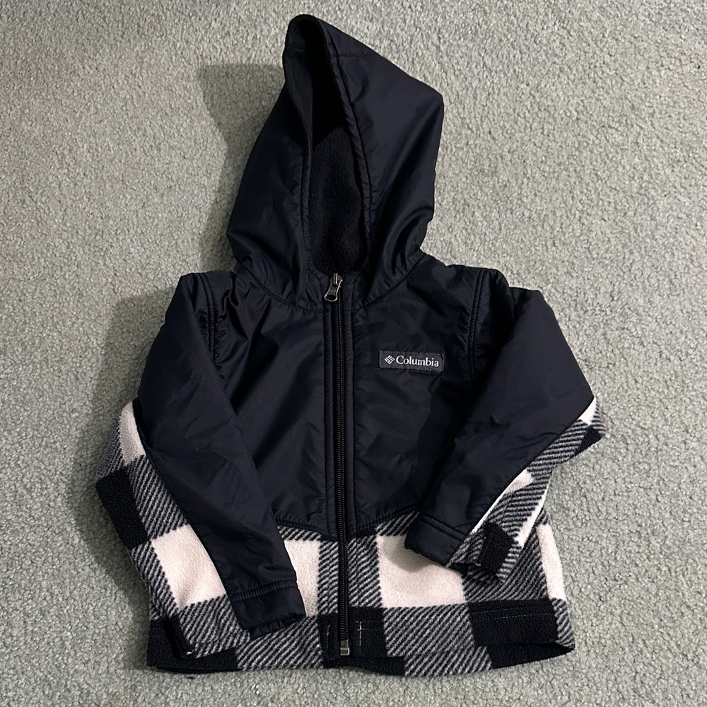 Toddler Boys Columbia Black and White Checkered Hooded Fleece Lined Jacket